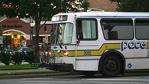 Pace Bus in Arlington Heights with bike
